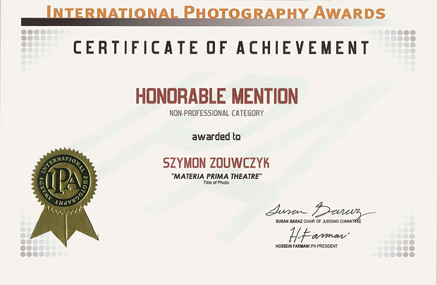 dyplom wyróznienie w konkursie International Photo Awards